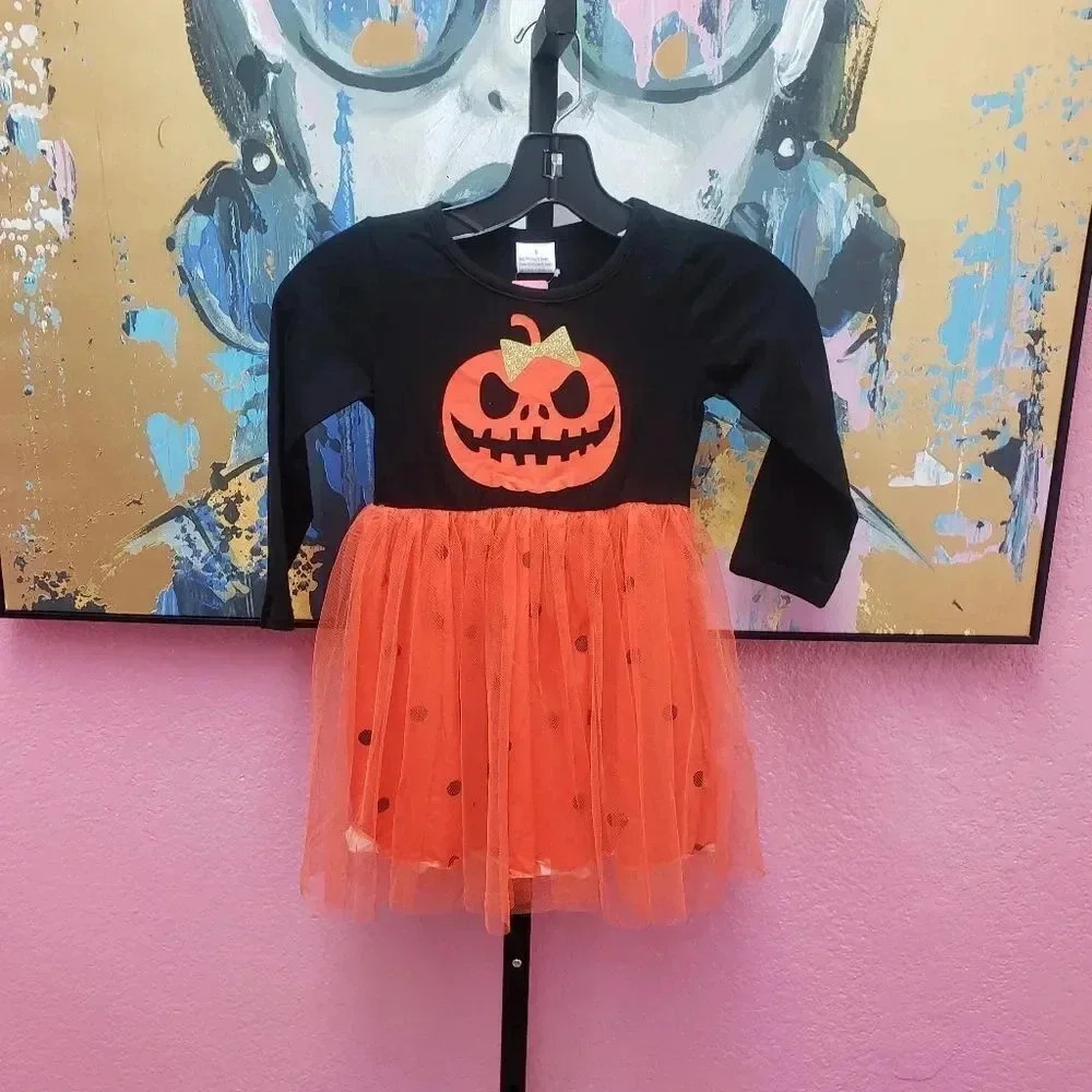 New Girls Pumpkin Dress with Tulle Skirt